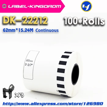 100 Роли за попълване на Универсални етикети DK-22212 62 мм * 15,24 М Непрекъсната Съвместимост за принтери Brother Бял цвят DK-DK22212 2212