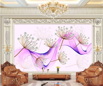 3D абстрактен перли с релефни глухарче дневна спалня фон тапети европейското декорация на дома, снимка стенни картини по поръчка