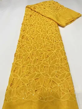 (5 ярда/бр) Жълто меко африкански дантела за партита на най-новите лазерно рязане шифоновая лейси плат с бродерии, пайети за вечерните рокли WZZ028