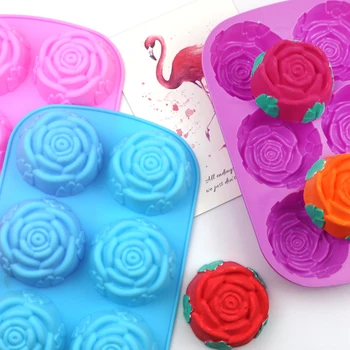 6 Кухини 3D Рози Цвете Силиконова Форма за Торта за Шоколадов Мус Захарни Изделия за Десерт Сладолед Желе Пудинг Форми за Печене, Украса Инструменти