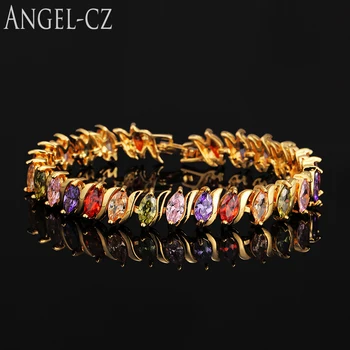 ANGELCZ Моден Индийски Стил Златен Цвят, Бижута Луксозен Многоцветен Циркон Камъни Дамски Гривни, Гривни За Жени, Подарък AB035