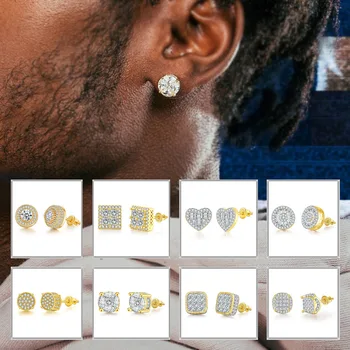 HOYON Хип-хоп бял скъпоценен камък циркон обеци-карамфил-за мъже и жени пълна имитация на диамант и златна нишка бижута безплатна доставка