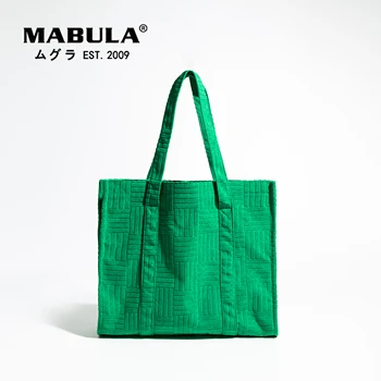 MABULA Ежедневни Чанти-Шопперы Голям Капацитет За Жени, Прости Обикновена Зелени Памучни Чанти На Рамо, Дамски Модни Чанти С Горната Дръжка