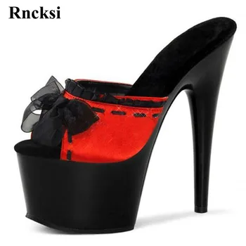 Rncksi/ Нови Пикантни женски сладки обувки за танци на един стълб, черни обувки на платформа и висок ток, 17 см, Чехли, Обувки за сватбени партита, на модела чехли