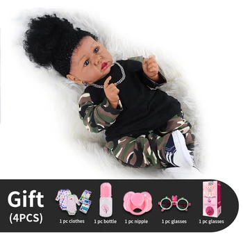 UCanaan Reborn Baby Doll 55 СМ Силикон, Винил Кукли За Деца Тъкан на Тялото Черна Кожа С Камуфлажна Дрехи Комплект Детски Играчки Bebe