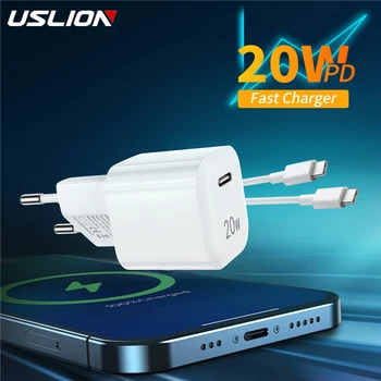 USLION USB Type C Зарядно Устройство 20 W Джобно Мини USB C Зарядно Устройство Type C PD 20 W За Бързо Зареждане на iPhone 14 13 12 Pro Max 11 Mini Plus 8