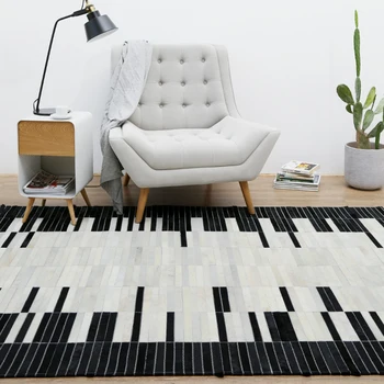 Американски стил, луксозен лоскутный килим от телешка кожа в черно - бяла ивица, модерен килим за хол, декорация, офис, килим, ПРОДАЖБА на
