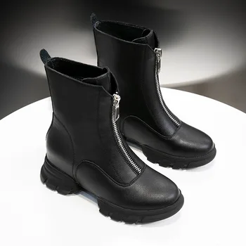 Дамски обувки Martin, обувки на дебелото платформа, 2021 г., Модни Маркови Ботильоны с цип, нови Обувки от естествена кожа, Дамски Размери 31-39