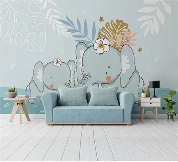 Индивидуални мультяшные тапети скандинавски карикатура фентъзи бели облаци звезди един слон теле детска стая фон стенни тапети