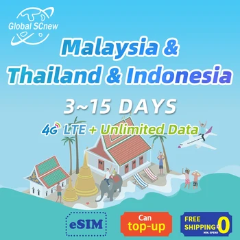 Малайзия/ Тайланд/Индонезия сим-карта за неограничен брой данни 3 ~ 15 дни Високоскоростна 4G LTE Поддръжка на dimo