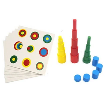 Монтесори Дървени 4 Различни Цветни Цилиндъра На Забавни Математически Играчки За Деца В Предучилищна Възраст, Подарък За Началото На Обучението