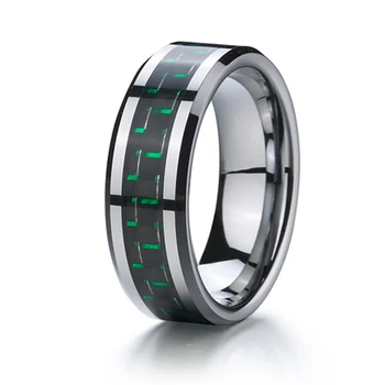 Мъжки пръстен от волфрам карбид с зелен и черен углеродным влакна, ширина 8 мм, модни пръстени 2019 0