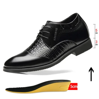 Невидими 8 см, Мъжки Официални социални Обувки Уголемени до 6 СМ Мъжки Бизнес Костюми Oxfords Британски Кожени Мъжки Токчета