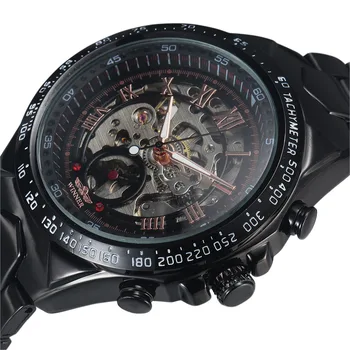 Нов часовник WINNER Класическата серия, Черни мъжки Ръчен часовник с виртуален скелет от неръждаема Стомана, Най-добрата марка, Луксозни Модерни Автоматични Часовници.
