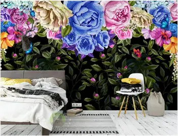 Потребителски стенописи 3d фото тапет на стената Рисованные реколта цветни рози начало декор хол тапети за стени d 3