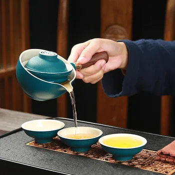 Преносима Чай и Прибори Офис Китайски Керамичен Чайник Набор от Пътен Чай комплект Порцеланови Чаши Чай Чай и Прибори с Сервировочным Тавата За Заваряване на Чай Подаръци 0
