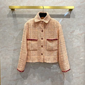 Пролет Есен 2021, Ново Дизайнерско бельо от висококачествени твидовое палто с подплата от 100% естествена коприна и джобове B359