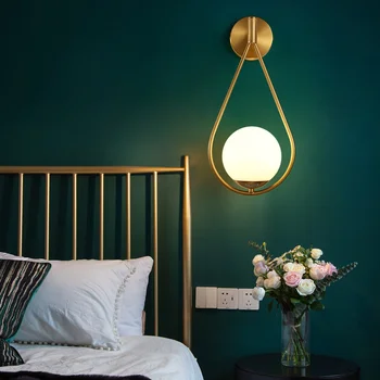 Скандинавска творческа личност хол метални стенни лампа модни модерен минималистичная модел нощна стъклени стенни лампа спалня ZM1104