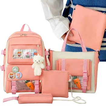 Сладки ученически раници Красиви Раници за момичета Включва в себе си раница, чанта, чантата през рамо и молив случай за писалки, детски студентски
