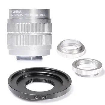 Сребърен Fujian 35 мм f/1,7 APS-C Обектив за видеонаблюдение + преходни пръстен + 2 Макрокольца за NIKON1 Беззеркальная Помещение J1/J2/J3/J4/J5