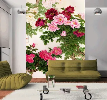 Стенни рисувани тапети фон телевизор китайски богат цвете божур цвете на фона на стените на входната зала Нестандартен Размер