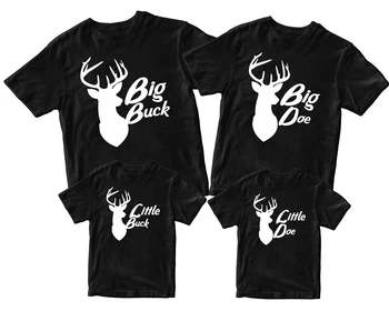 Тениска Big Buck/Little Buck/Big Doe/Little Доу Еднакви комплекти за семейството, тениска със силует на Елен за бащите, майките и децата