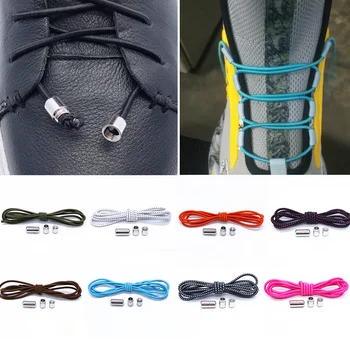 Цветни Ластични Шнурове Без Вратовръзка, Кръгли Връзки За Обувки За Деца и Възрастни Маратонки Ремък Бързи Мързеливи Метални Ремък С Ключалка на Връзки За Обувки