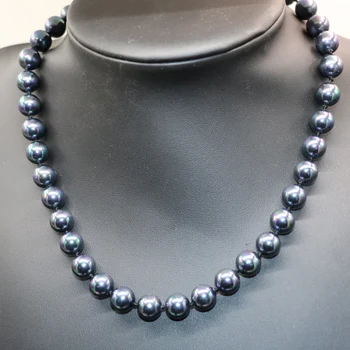 Безплатна доставка черно естествени перли във формата на миди 10 мм кръгли мъниста огърлица за жени на булката на сватбата paety подаръци направи си сам бижута 18 инча B2929 1