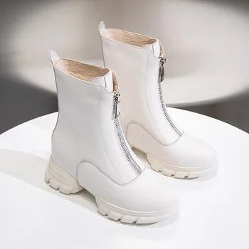 Дамски обувки Martin, обувки на дебелото платформа, 2021 г., Модни Маркови Ботильоны с цип, нови Обувки от естествена кожа, Дамски Размери 31-39 1