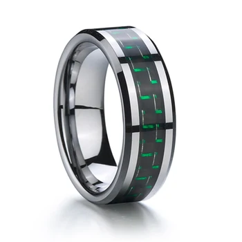 Мъжки пръстен от волфрам карбид с зелен и черен углеродным влакна, ширина 8 мм, модни пръстени 2019 1