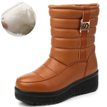 Новост 2021 г.; Зимни зимни обувки; Топли обувки; зимни обувки със средна дължина от естествена кожа; Дамски обувки на платформа и танкетке; нескользящие памучни обувки 1