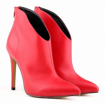 TIMETANG/ Дамски Модни Ботильоны, Елегантни дамски Къси Ботуши на Висок Ток с остър Пръсти и Шипове, 15 Цвята, женски модела обувки в ярки Цветове 2