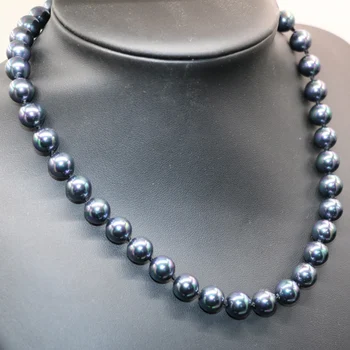 Безплатна доставка черно естествени перли във формата на миди 10 мм кръгли мъниста огърлица за жени на булката на сватбата paety подаръци направи си сам бижута 18 инча B2929 2