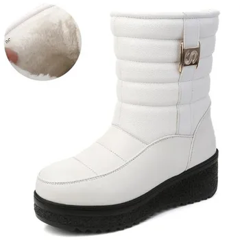 Новост 2021 г.; Зимни зимни обувки; Топли обувки; зимни обувки със средна дължина от естествена кожа; Дамски обувки на платформа и танкетке; нескользящие памучни обувки 2