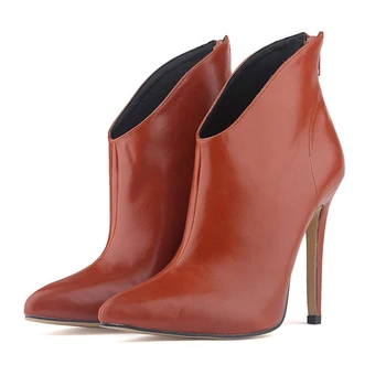 TIMETANG/ Дамски Модни Ботильоны, Елегантни дамски Къси Ботуши на Висок Ток с остър Пръсти и Шипове, 15 Цвята, женски модела обувки в ярки Цветове 3