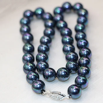 Безплатна доставка черно естествени перли във формата на миди 10 мм кръгли мъниста огърлица за жени на булката на сватбата paety подаръци направи си сам бижута 18 инча B2929 3