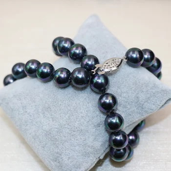 Безплатна доставка черно естествени перли във формата на миди 10 мм кръгли мъниста огърлица за жени на булката на сватбата paety подаръци направи си сам бижута 18 инча B2929 4