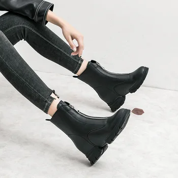 Дамски обувки Martin, обувки на дебелото платформа, 2021 г., Модни Маркови Ботильоны с цип, нови Обувки от естествена кожа, Дамски Размери 31-39 4