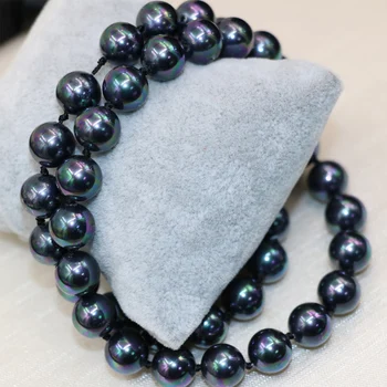 Безплатна доставка черно естествени перли във формата на миди 10 мм кръгли мъниста огърлица за жени на булката на сватбата paety подаръци направи си сам бижута 18 инча B2929 5